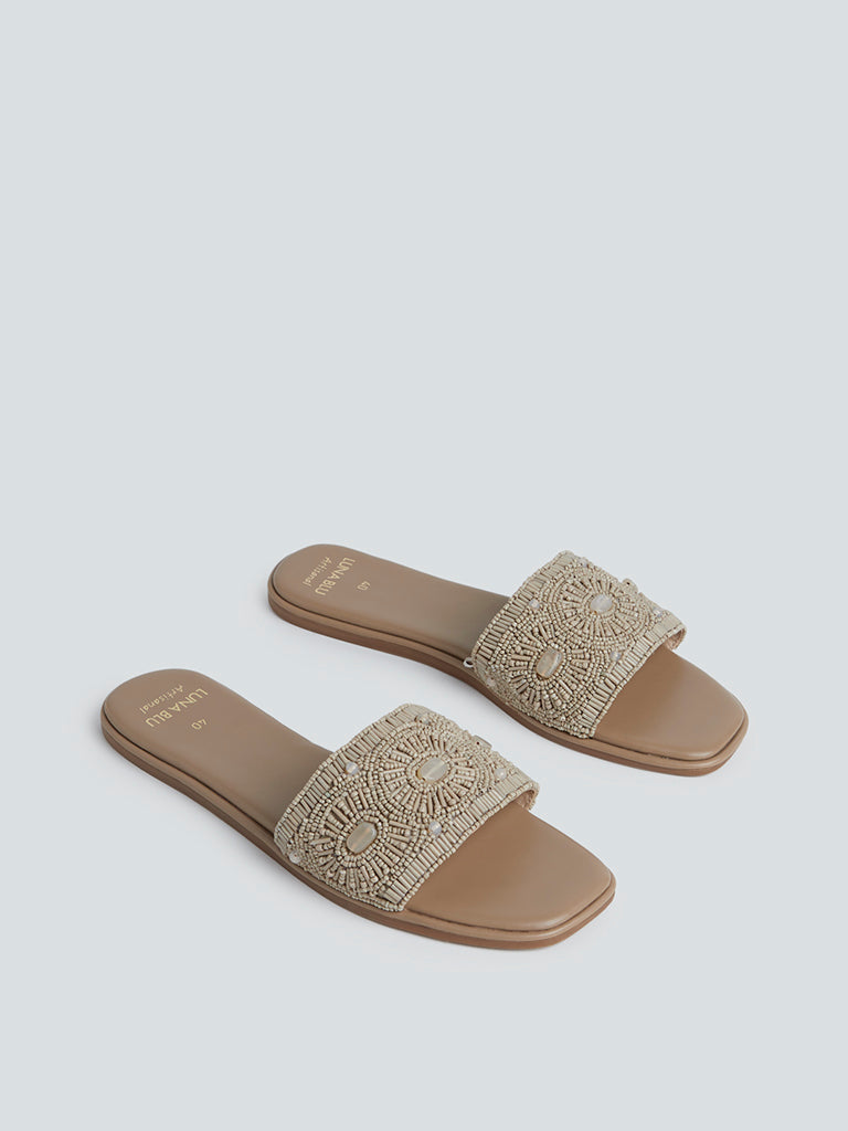 LUNA BLU Taupe Embellished Artisanal Sandals